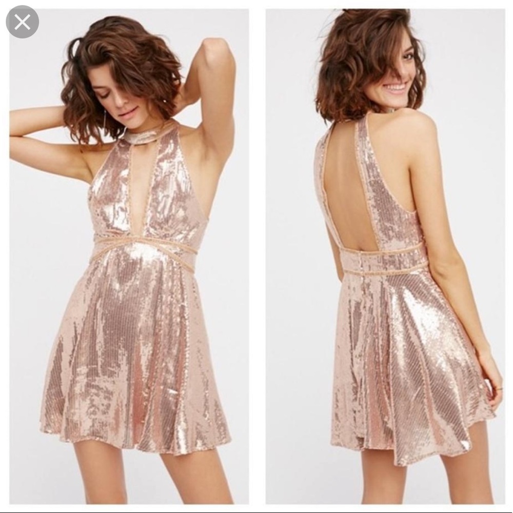 NWT Free People Rose Gold Sequin Cocktail Dress